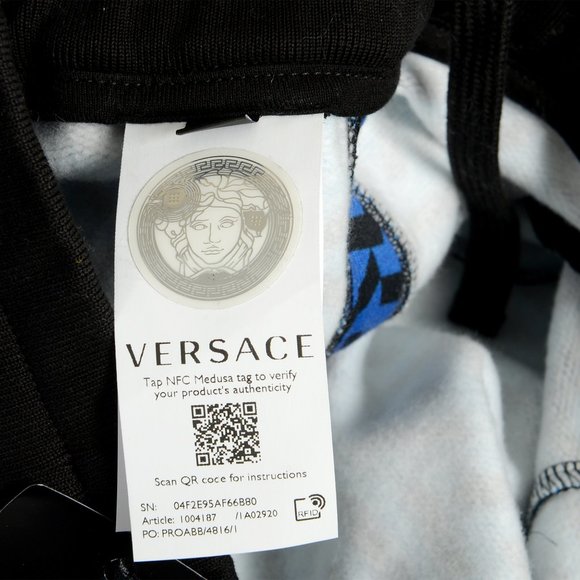 Versace Men's "Mitchel Fit" Navy Blue Greeca Print Fleece Track Sweat Pants - Picture 6 of 6